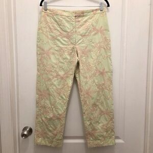 LILLY PULITZER women's size 8 cotton capris pants green pink embroidered palms